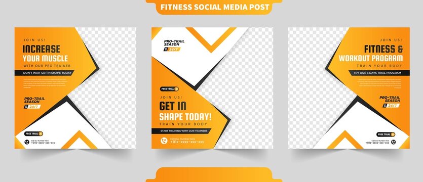 Workout fitness and gym training concept for instant and social media post collection with photo template