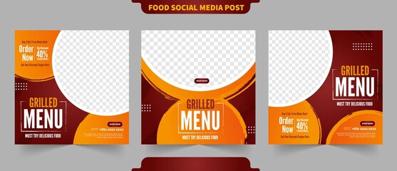 Tasty hot grilled food delicious for restaurant promotion menu content social media post poster flyer banner with photo template