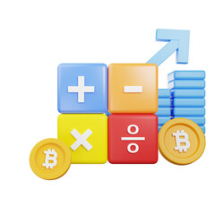 3d illustration bitcoin icon calculator bitcoin 3d render style