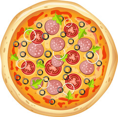 Fresh pizza and pizza box clipart design illustration