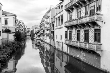 Traditional Paduan architecture, buildings by the river Brenta in Padua, Italy