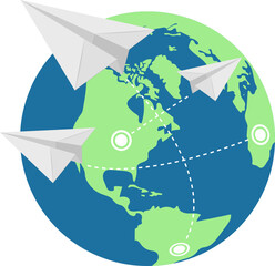 Plane flying around the world clipart design illustration