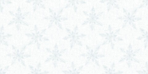 Soft ice blue snow flake border pattern background. Simple minimal frost blur effect seamless banner backdrop. Festive cold holiday season ribbon trim edge.