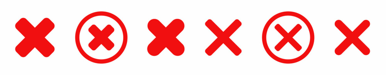 Obraz premium Red cross x vector icon. Red wrong mark. No wrong symbol. Delete sign. delete, vote sign. Vector illustration