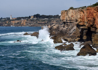 Cascais waves with lighthouse