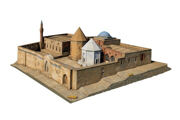 Mosque buildings and minarets, roof domes, arches and doors, elements of architectural decorations...