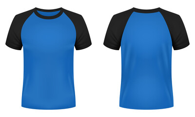 Short sleeve raglan t-shirt template. Front and back views. Vector illustration.