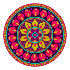 Circular pattern colorful Henna, mehandi, Decorative floral mandala design.