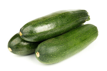 A bunch of ripe zucchini on a white background, fresh vegetables
