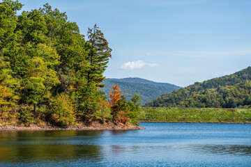 Switzer lake in Rockingham county Hinton, Virginia fall autumn season in George Washington National...