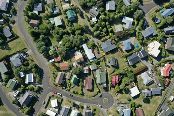 Aerial cityscape of New Zealand surrounded by buildings