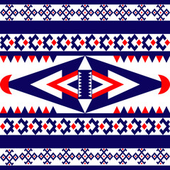 geometric pattern using triangles and blue, red, white Designed in a European ethnic texture.