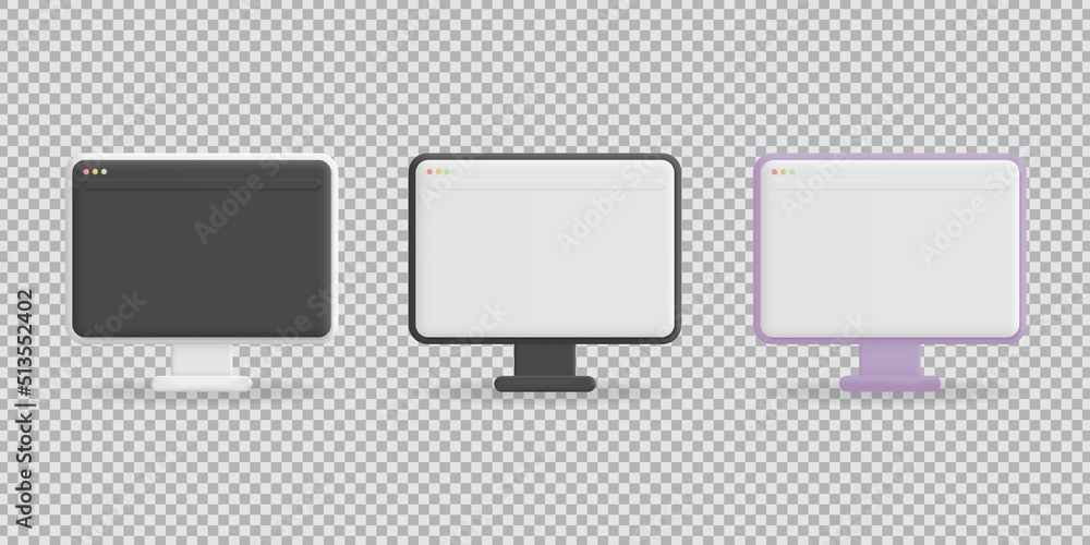 Poster desktop computer with web browser on transparent background. vector illustration.