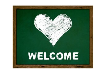 Welcome - Herzlich Willkommen auf alter Kreidetafel