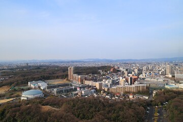 Fototapeta na wymiar 快晴の東山タワーから見下ろした名古屋市の都市風景