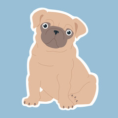 Cute pug sticker. Vector illustration for children.