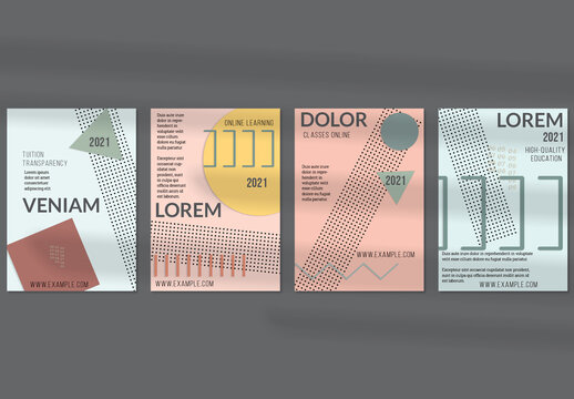 Flyer Layout with Paper Cut Layered Simple Geometric Shapes