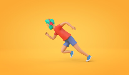Fototapeta na wymiar Male cartoon style character in a sprinting position. 3D rendering