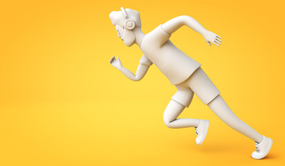Male cartoon style character in a sprinting position. 3D rendering