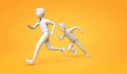 Man and woman running together. fitness training illustration. 3D Rendering