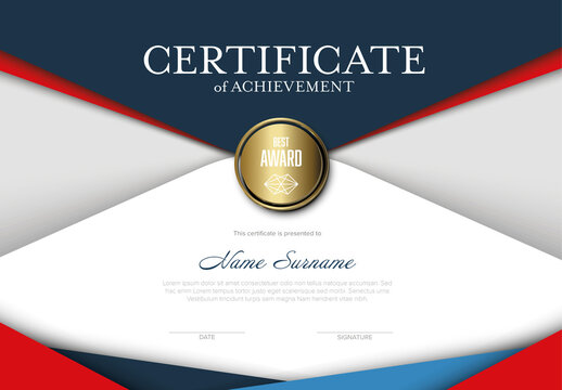 Modern Certificate Layout with Blue and Red Stripes
