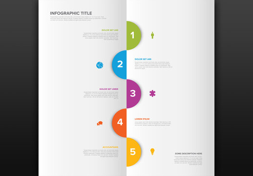 Five Half Circle Vertical Steps Elements Layout with Icons