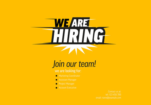 We Are Hiring Minimalistic Flyer Layout Yellow White Version with Big Text