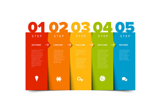 Five Color Steps Elements Columns Layout with Big Numbers