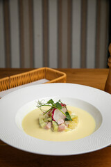 Okroshka soup. Cold soup with potatoes, radishes, yogurt
