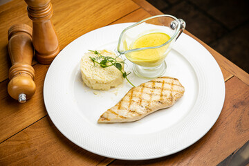 grilled chicken fillet. In the restaurant
