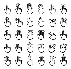 A set of hand gestures touching a screen, Vector, Illustration.