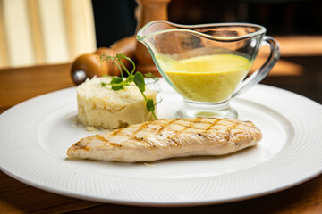 grilled chicken fillet. In the restaurant
