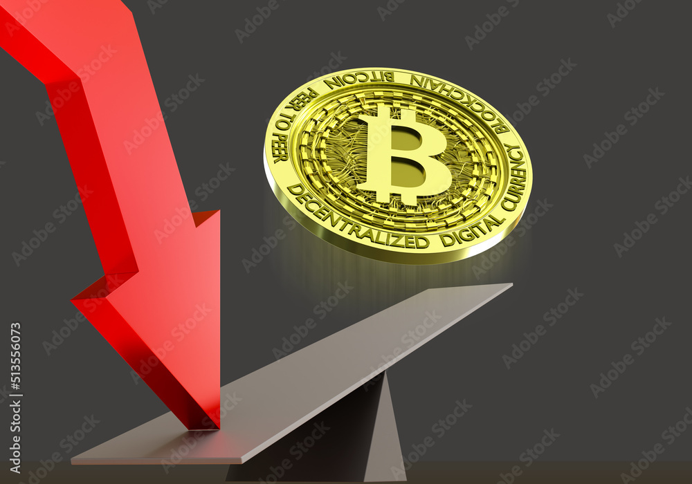 Poster bitcoin currency rebound. gold coin bitcoin on swing. increasing value of cryptocurrencies. concept 