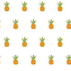 Summer seamless pattern of pineapple on a white background. Tropical fruits. Vector illustration for decor, wrapping paper, print