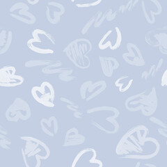 Hand drawn texture. Hearts, brush strokes, seamless pattern made with ink.