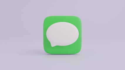 Bubble speech icon on green pedestal, 3D rendering concept