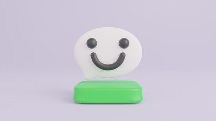 Positive bubble speech icon on green pedestal, 3D rendering concept