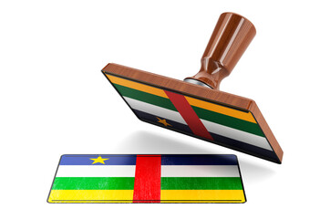 Fototapeta na wymiar Wooden stamper, seal with Central African flag, 3D rendering