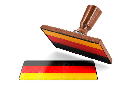 Wooden stamper, seal with German flag, 3D rendering