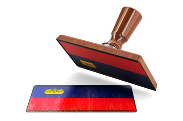 Wooden stamper, seal with Liechtensteiner flag, 3D rendering