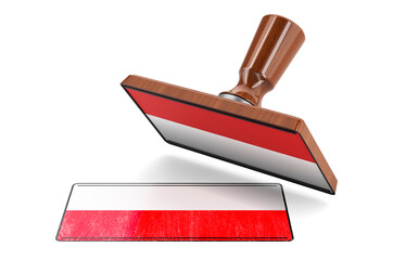 Wooden stamper, seal with Polish flag, 3D rendering