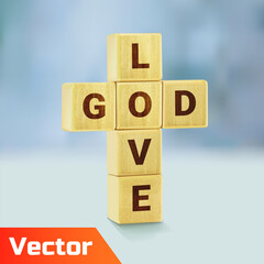 God is love concept. Crossword of Love God. Crossword of Love God. Wooden blocks in form of cross with text