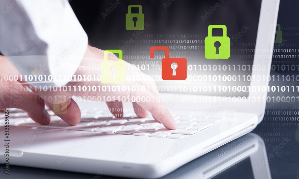 Poster digital key and privacy management policy for file data transfer, cyber security awareness concept