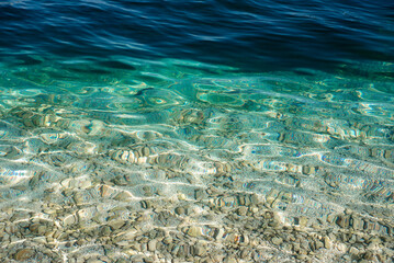 The transparent surface of the blue waters of the Adriatic Sea. Montenegro Coast