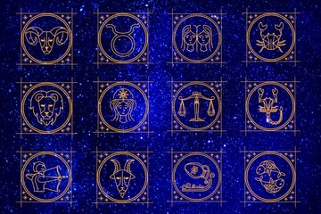 Illustration image for Zodiac Astrology Horoscope signs, banner, poster.