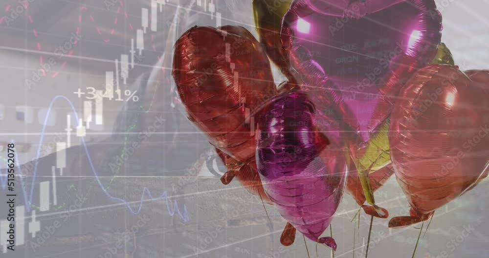 Poster animation of data processing and balloons over horse