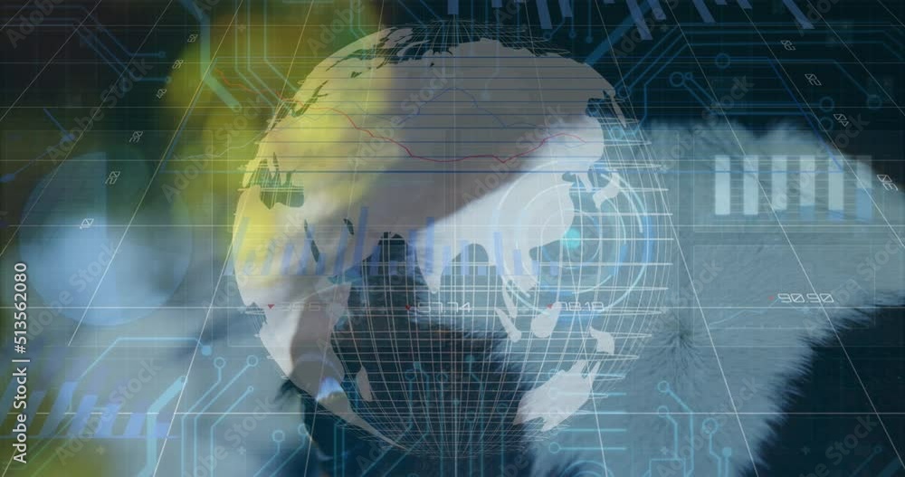 Poster animation of data processing and globe over horse