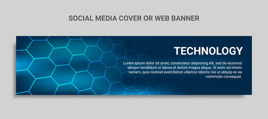 technology social media cover design or web banner with hexagon shape
