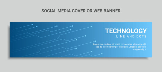 technology social media cover design or web banner with dots and lines connection