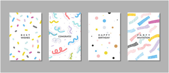 Collection of universal abstract design cards. Trendy design for invitation cards, birthday party celebration, flyer, poster, card, cover, brochure. Vector illustration.